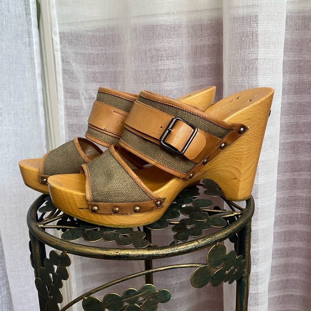 CNC Costume National Wood & Leather Platform Clog Sandal Size 41 Vintage - Picture 15 of 15